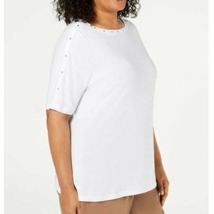 KAREN SCOTT Studded Top, Size 3X